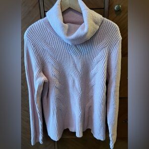 Ann Taylor Women’s Soft Pink Cowl Neck Sweater cable knit wool blend size XL